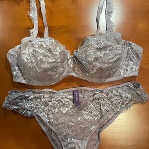 JOURNELLE sheer Demi bra & embroidered lace thong luxury intimates 36D/L